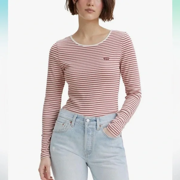 levi’s | maroon and pink striped long sleeve tee - Picture 7 of 8